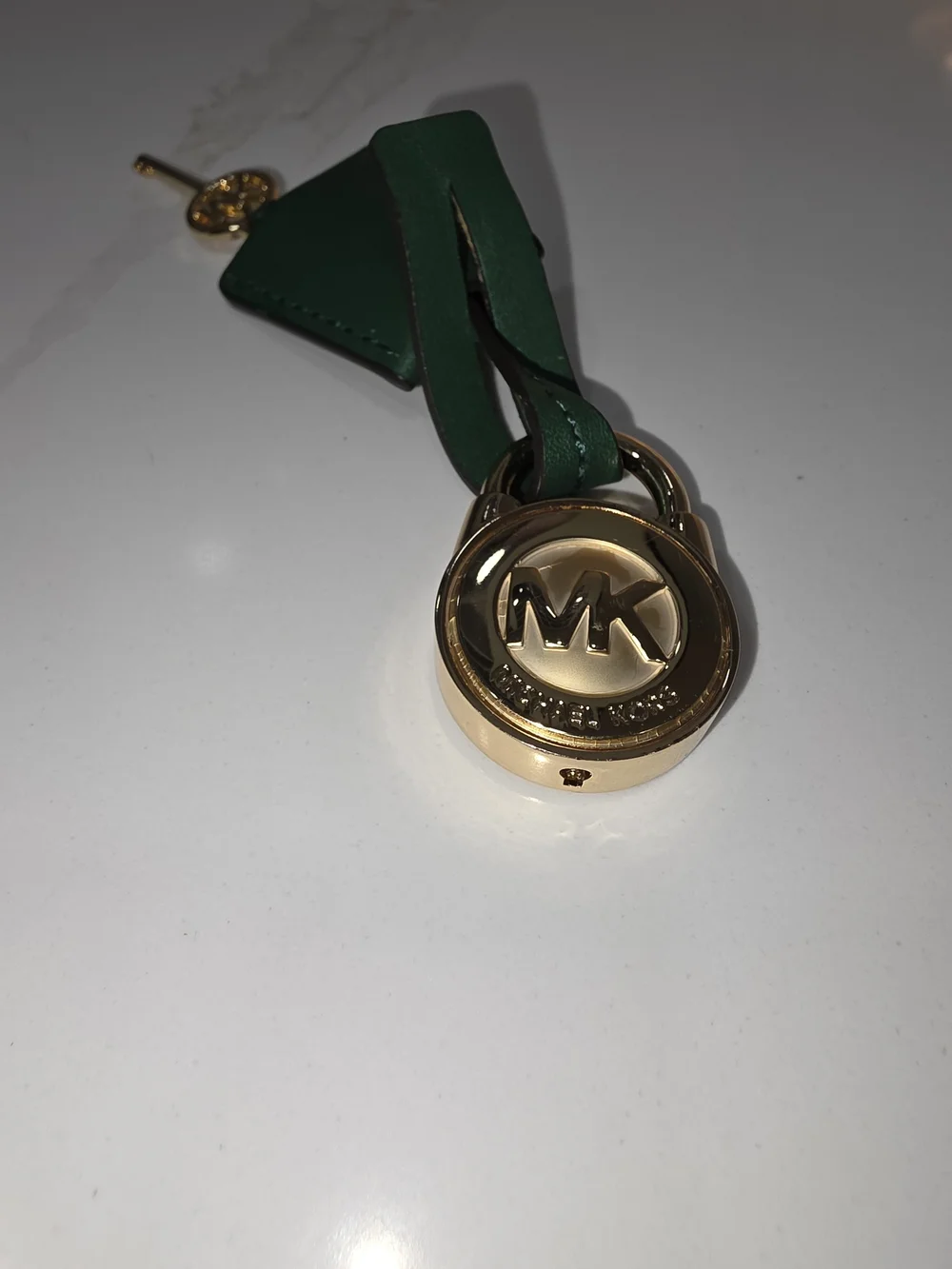 Michael Kors Green Leather Key Fob with Gold Tone Logo